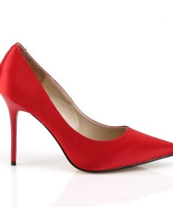 Pleaser Direct Larger Size Shoes Classique 20 Red Satin Pointed Stilettos