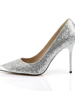 Pleaser Direct Classique 20 Silver Glitter Pointed Stilettos