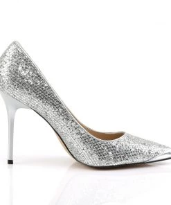 Pleaser Direct Classique 20 Silver Glitter Pointed Stilettos
