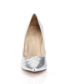 Pleaser Direct Larger Size Shoes Classique 20 Metallic Silver Pointed Stilettos