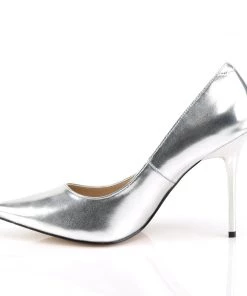 Pleaser Direct Larger Size Shoes Classique 20 Metallic Silver Pointed Stilettos