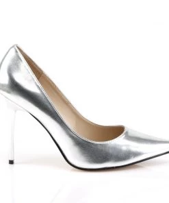 Pleaser Direct Larger Size Shoes Classique 20 Metallic Silver Pointed Stilettos