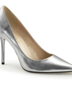 Pleaser Direct Larger Size Shoes Classique 20 Metallic Silver Pointed Stilettos