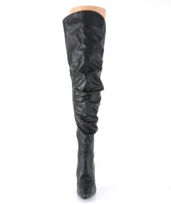 Pleaser Direct Classique 3011 Black Faux Leather Ruched Thigh High Boots