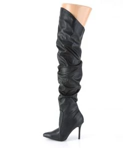 Pleaser Direct Classique 3011 Black Faux Leather Ruched Thigh High Boots