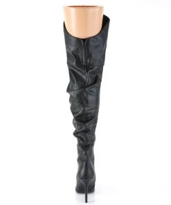 Pleaser Direct Classique 3011 Black Faux Leather Ruched Thigh High Boots