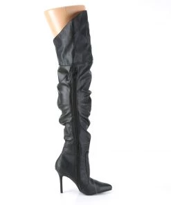 Pleaser Direct Classique 3011 Black Faux Leather Ruched Thigh High Boots
