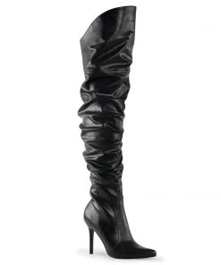 Pleaser Direct Classique 3011 Black Faux Leather Ruched Thigh High Boots