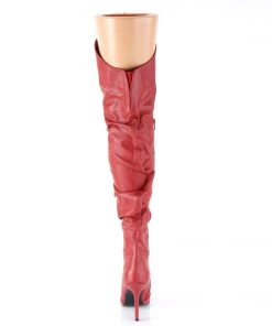 Pleaser Direct Larger Size Shoes Classique 3011 Red Faux Leather Ruched Thigh High Boots