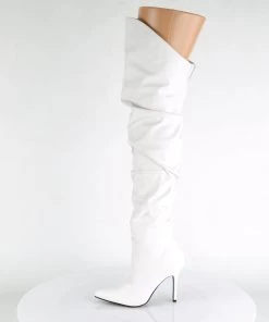Pleaser Direct Classique 3011 White Faux Leather Ruched Thigh High Boots Larger Size Shoes 7 Pleaser Direct Classique 3011 White Faux Leather Ruched Thigh High Boots Larger Size Shoes