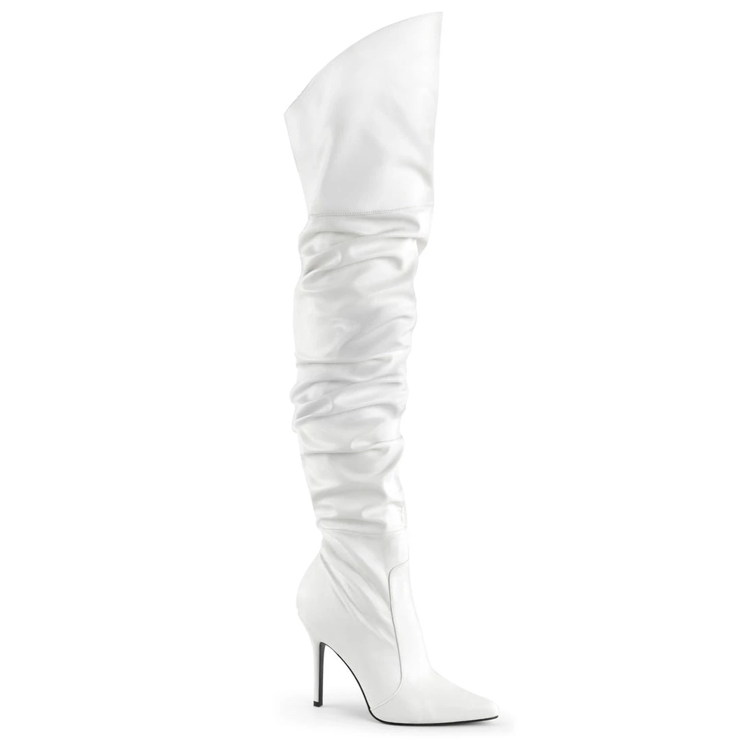Pleaser Direct Classique 3011 White Faux Leather Ruched Thigh High Boots Larger Size Shoes 1 Pleaser Direct Classique 3011 White Faux Leather Ruched Thigh High Boots Larger Size Shoes