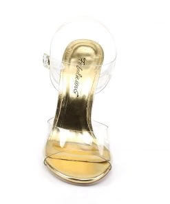 Pleaser Direct Larger Size Shoes Clearly 408 Clear Perspex Heels With Gold Base