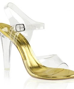 Pleaser Direct Larger Size Shoes Clearly 408 Clear Perspex Heels With Gold Base