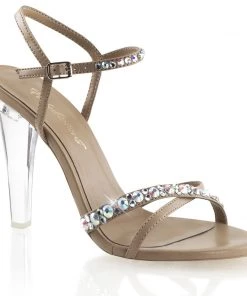 Pleaser Direct Clearly 415 Beige Rhinestone Ankle Strap Sandals Larger Size Shoes