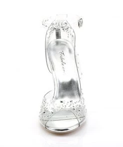 Pleaser Direct Clearly 430RS Clear Strappy Rhinestone Heels Larger Size Shoes