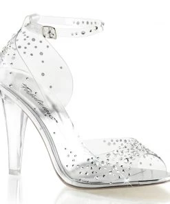 Pleaser Direct Clearly 430RS Clear Strappy Rhinestone Heels Larger Size Shoes