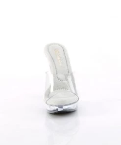 Pleaser Direct Cocktail 501 Silver And Clear Mule Platforms