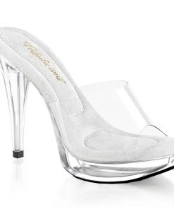 Pleaser Direct Cocktail 501 Silver And Clear Mule Platforms
