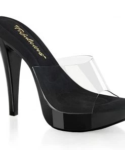 Pleaser Direct Cocktail 501 Black And Clear Mule Larger Size Shoes