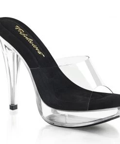 Pleaser Direct Larger Size Shoes Cocktail 501 Black And Clear Mule Platforms