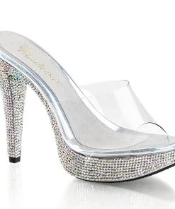 Pleaser Direct Cocktail 501DM Clear Rhinestone Mule Platforms Larger Size Shoes