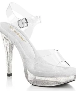 Pleaser Direct Larger Size Shoes Cocktail 508MG Clear Glitter Platforms