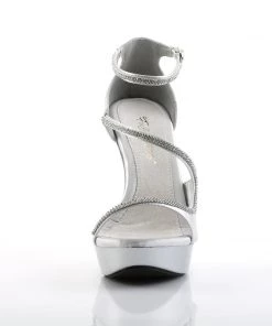 Pleaser Direct Cocktail 526 Silver Satin Platforms With Rhinestones