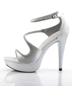 Pleaser Direct Cocktail 526 Silver Satin Platforms With Rhinestones