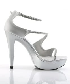 Pleaser Direct Cocktail 526 Silver Satin Platforms With Rhinestones