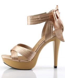 Pleaser Direct Cocktail 568 Nude Satin Criss Cross Sandals Larger Size Shoes