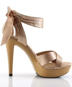 Pleaser Direct Cocktail 568 Nude Satin Criss Cross Sandals Larger Size Shoes