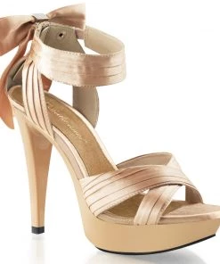 Pleaser Direct Cocktail 568 Nude Satin Criss Cross Sandals Larger Size Shoes