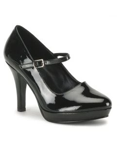 Pleaser Direct Larger Size Shoes Contessa 50X Black Mary Jane Style Wide Heels