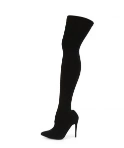 Pleaser Direct Courtly 3005 Black Thigh High Vegan Boots By Pleaser Shoes Larger Size Shoes