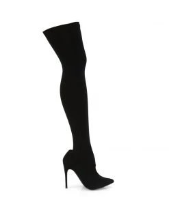 Pleaser Direct Courtly 3005 Black Thigh High Vegan Boots By Pleaser Shoes Larger Size Shoes
