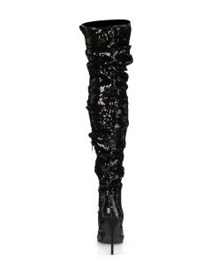 Pleaser Direct Larger Size Shoes Courtly 3011 Black Sequin Slouch Thigh High Boots