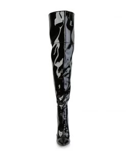 Pleaser Direct Larger Size Shoes Courtly 3012 Black Patent Thigh High Boots