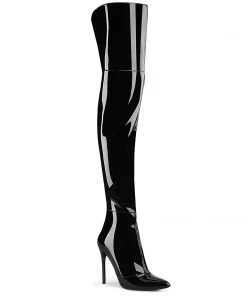 Pleaser Direct Larger Size Shoes Courtly 3012 Black Patent Thigh High Boots