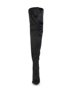 Pleaser Direct Courtly 3012 Black Satin Thigh High Boots