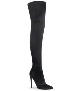 Pleaser Direct Courtly 3012 Black Satin Thigh High Boots