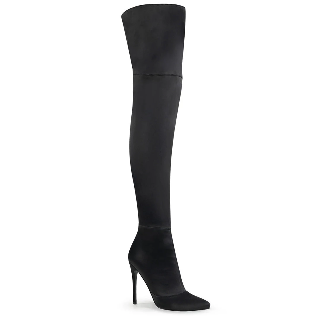 Pleaser Direct Courtly 3012 Black Satin Thigh High Boots 1 Pleaser Direct Courtly 3012 Black Satin Thigh High Boots