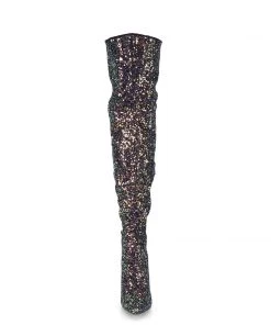 Pleaser Direct Courtly 3015 Black Glitter Thigh High Boots