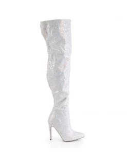Pleaser Direct Larger Size Shoes Courtly 3015 White Glitter Vegan Thigh High Boots 9 Pleaser Direct Larger Size Shoes Courtly 3015 White Glitter Vegan Thigh High Boots