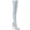 Pleaser Direct Larger Size Shoes Courtly 3015 White Glitter Vegan Thigh High Boots