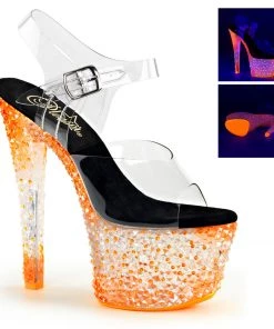 Pleaser Larger Size Shoes CRYSTALIZE 308PS Orange 7" - 7 1/2" Heel