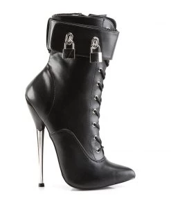Pleaser Direct Larger Size Shoes Dagger 1023 Black Matte Padlock Ankle Boots