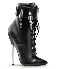 Pleaser Direct Larger Size Shoes Dagger 1023 Black Matte Padlock Ankle Boots