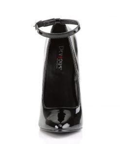 Pleaser Direct Larger Size Shoes Dagger 12 Black Patent Vegan Stiletto With Ankle Strap