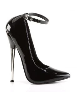 Pleaser Direct Larger Size Shoes Dagger 12 Black Patent Vegan Stiletto With Ankle Strap