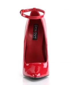 Pleaser Direct Dagger 12 Red Patent Vegan Stiletto With Ankle Strap